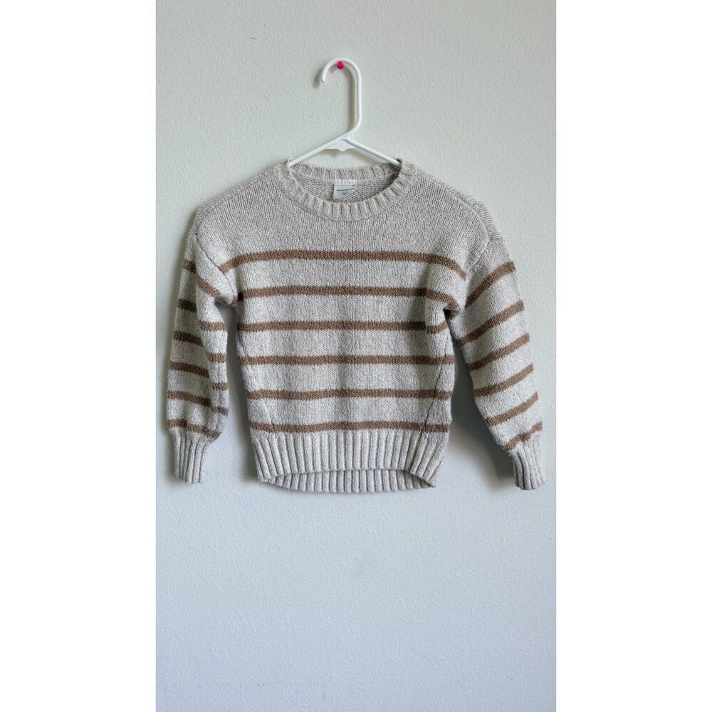 Abercrombie Kids Girls 7/8 Striped Knit Sweater Beige Brown Crewneck